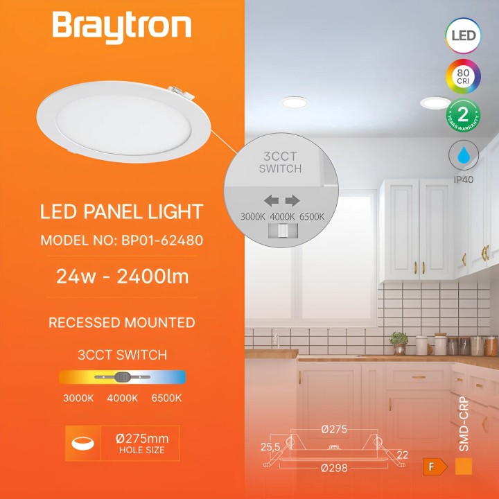 Braytron Φωτιστικό πάνελ 24W 2400lm 3CCT