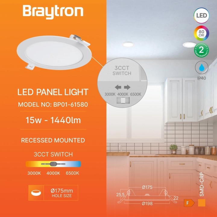 Braytron Φωτιστικό πάνελ 15W 1440lm 3CCT