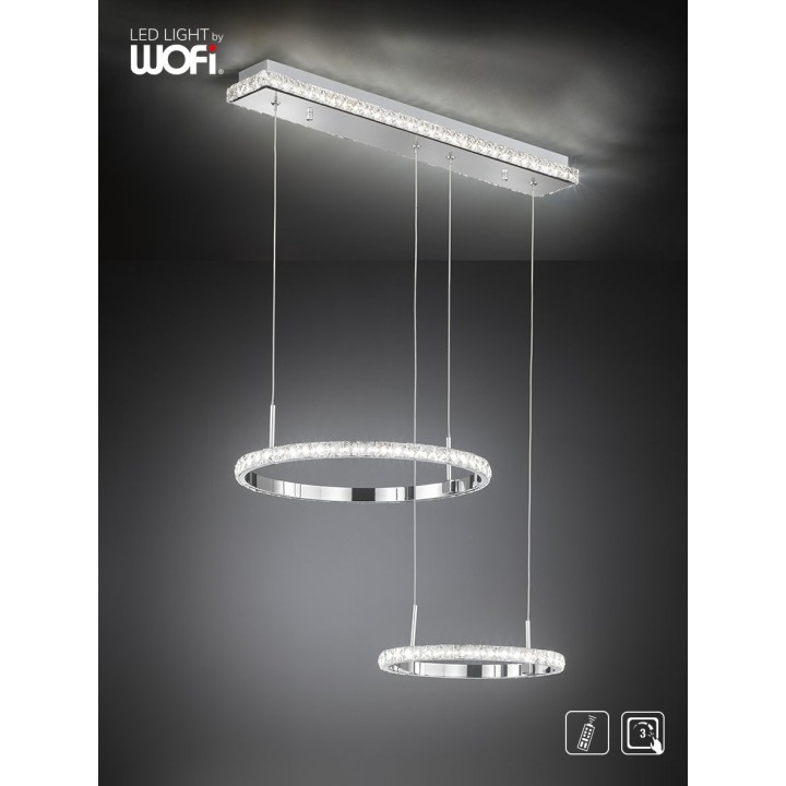 Wofi Κρεμαστό led "Harley" 34w 3350lm (χρώμιο με κρύσταλλα)